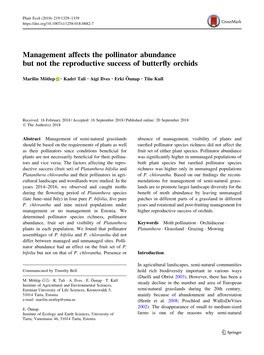 Management Affects the Pollinator Abundance but Not the Reproductive Success of Butterﬂy Orchids