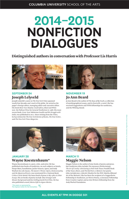 Distinguished Authors in Conversation with Professor Lis Harris Jo Ann