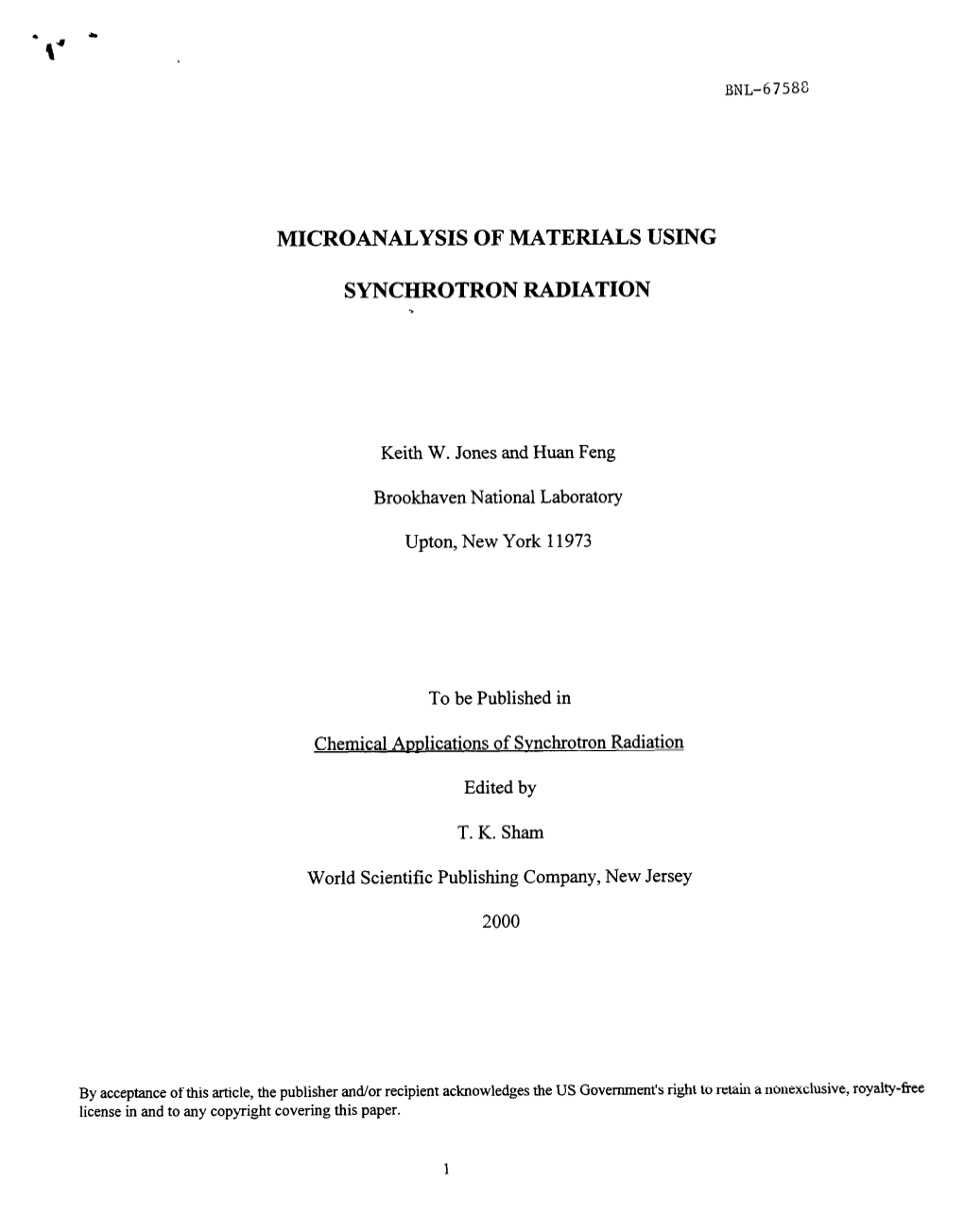 Microanalysis of Materials Using Synchrotron Radiation