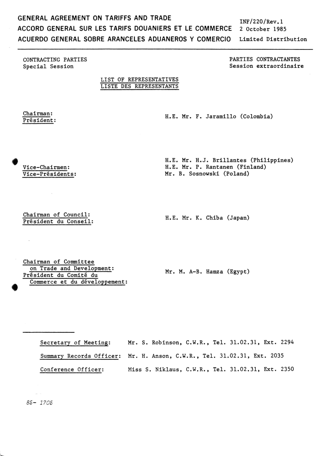 GENERAL AGREEMENT on TARIFFS and TRADE Lnf/220/Rev