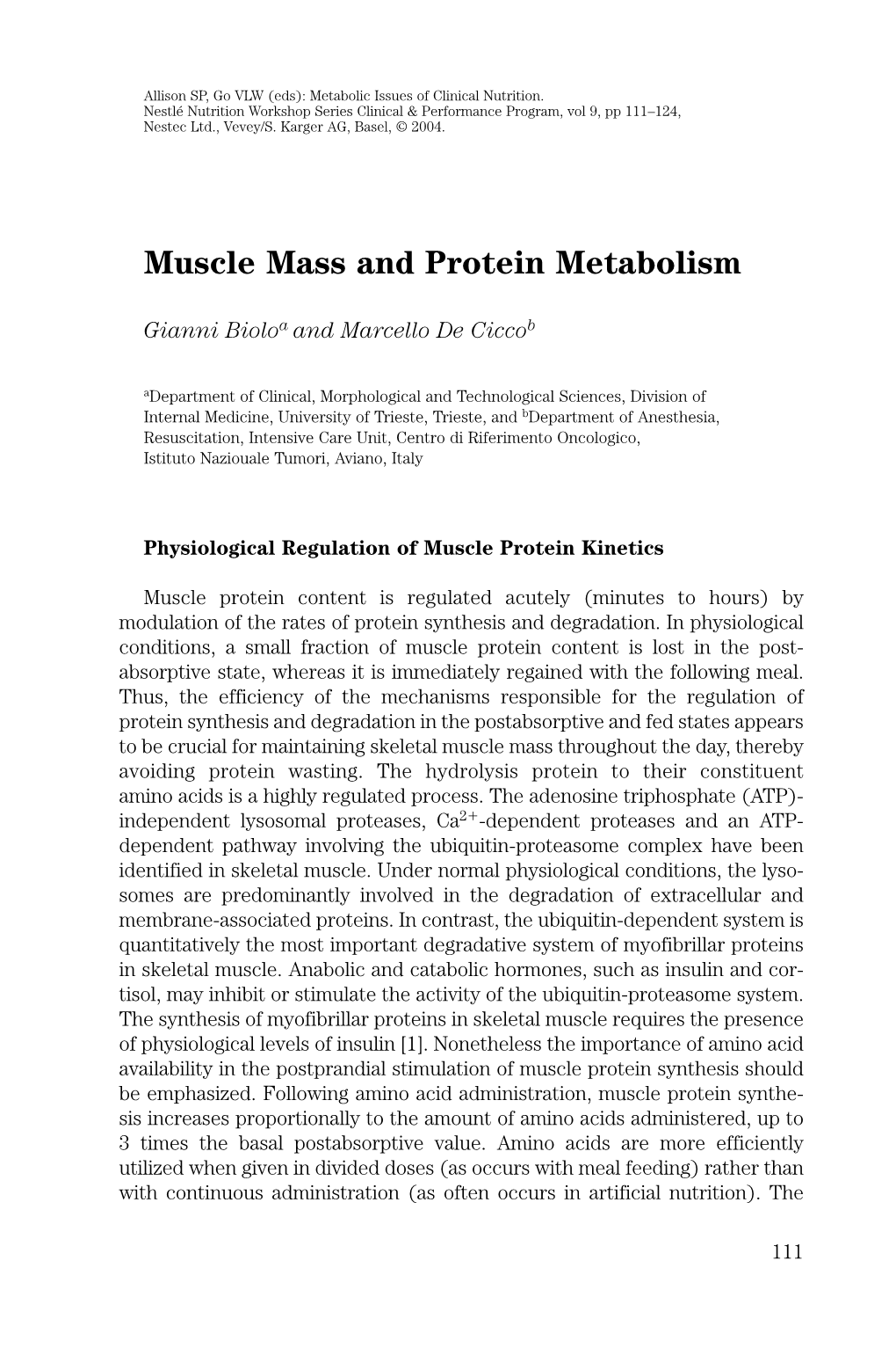 Muscle Mass and Protein Metabolism