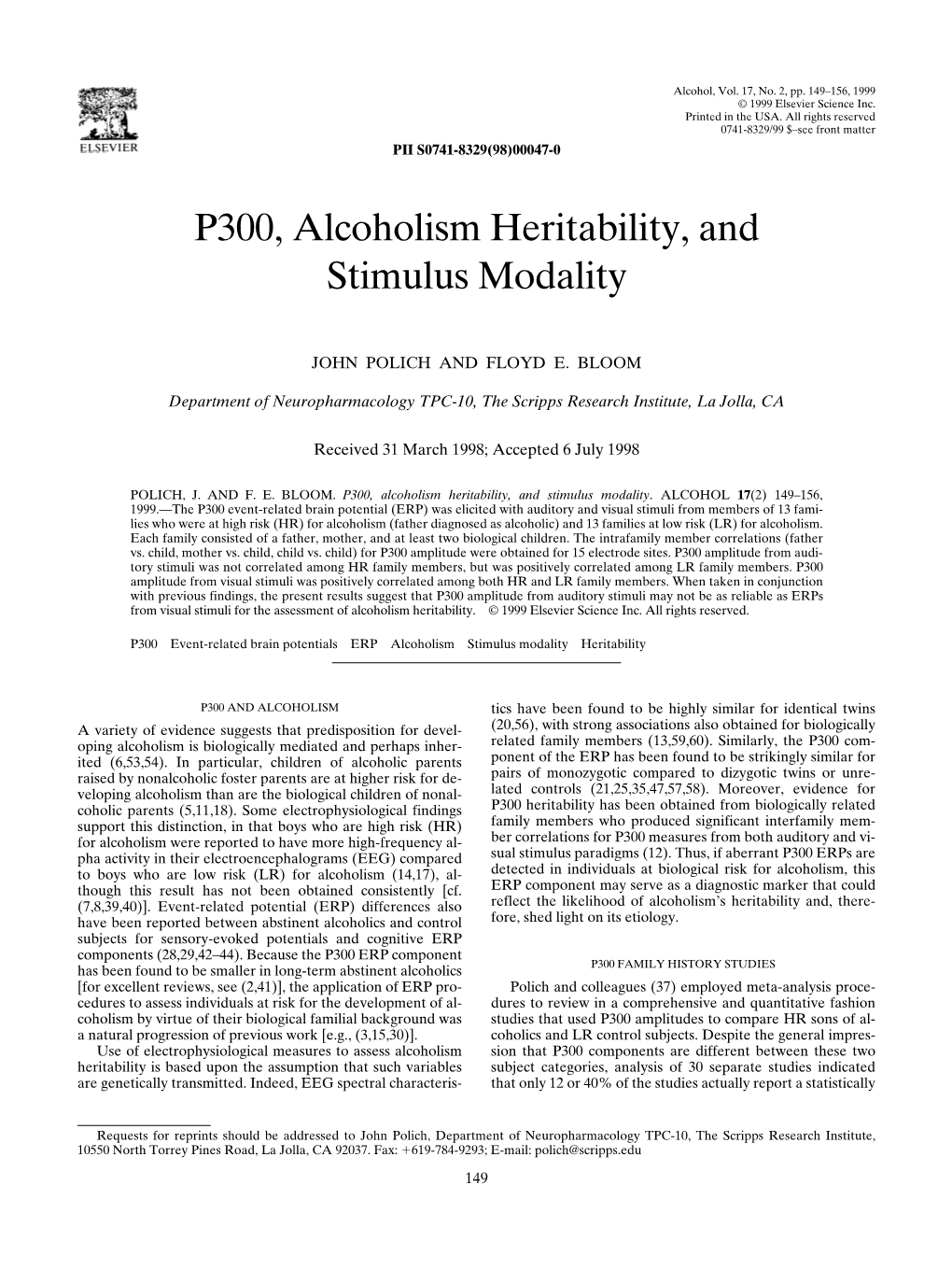 P300, Alcoholism Heritability, and Stimulus Modality