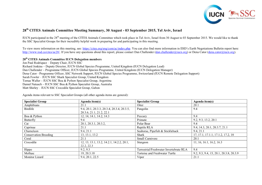 28 CITES Animals Committee Meeting Summary