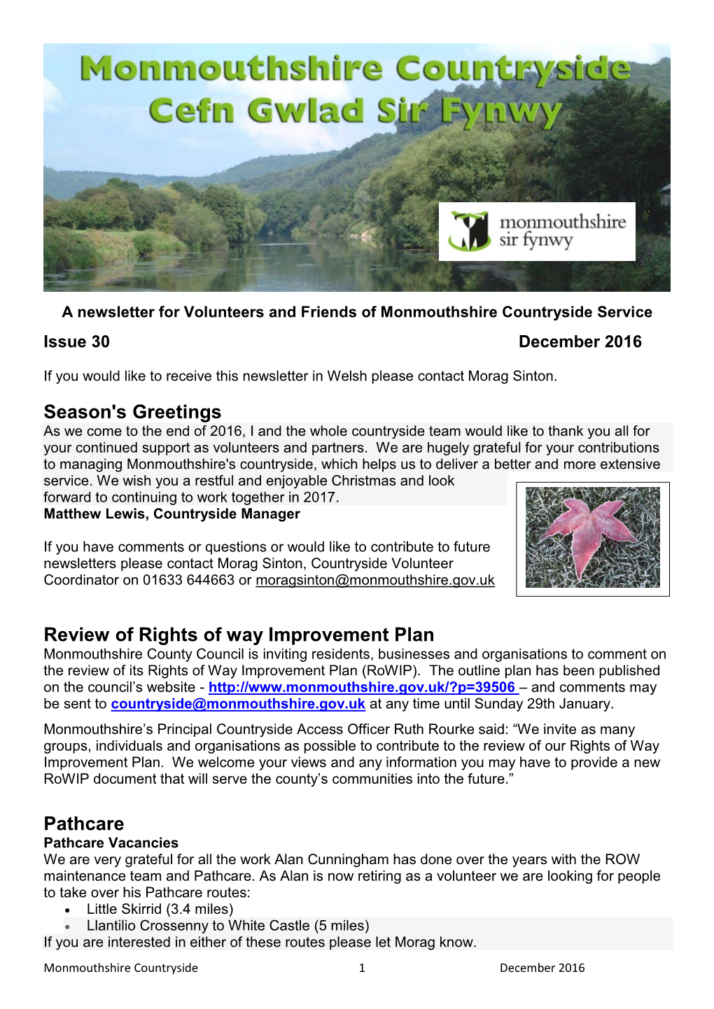 Season's Greetings Review of Rights of Way Improvement Plan Pathcare