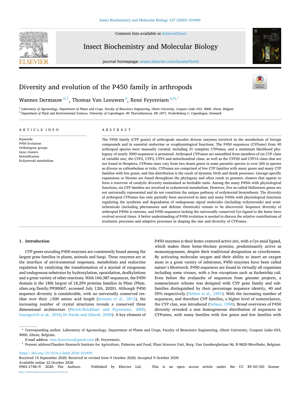 Diversity and Evolution of the P450 Family in Arthropods