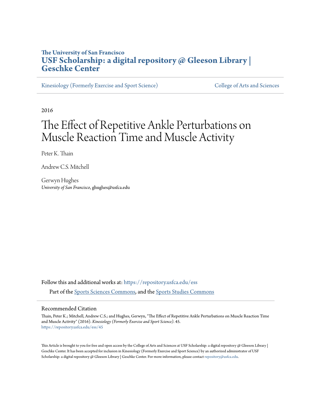 The Effect of Repetitive Ankle Perturbations on Muscle Reaction Time and Muscle Activity" (2016)