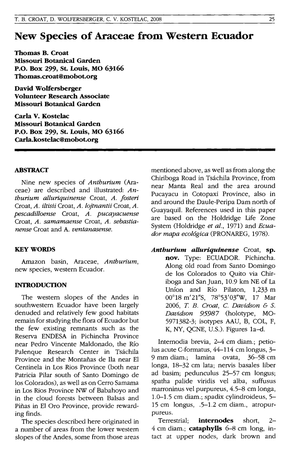 Croat T. B., D. Wolfersberger & C. V. Kostelac, 2008, New Species Of