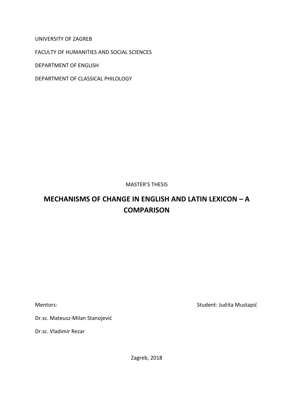 Mechanisms of Change in English and Latin Lexicon – a Comparison