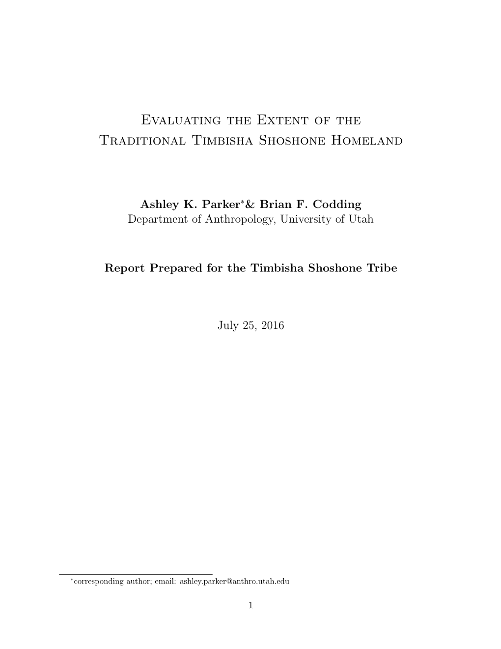 Evaluating the Extent of the Traditional Timbisha Shoshone Homeland