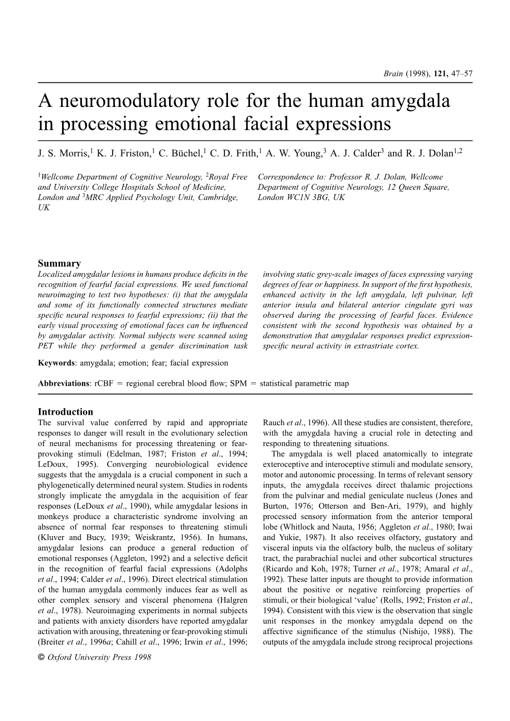 A Neuromodulatory Role for the Human Amygdala in Processing Emotional Facial Expressions
