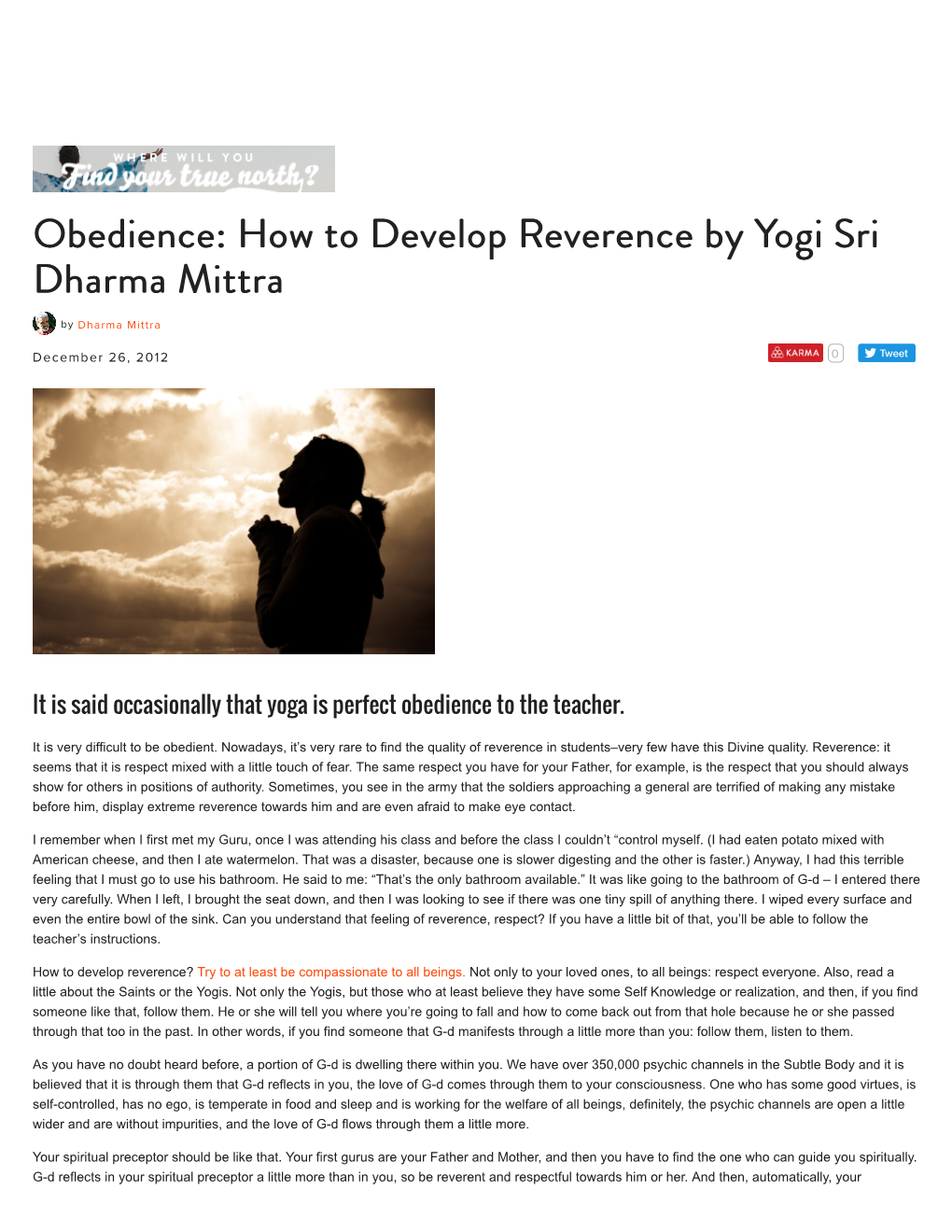 Obedience/ How to Develop Reverence by Yogi Sri Dharma Mittra