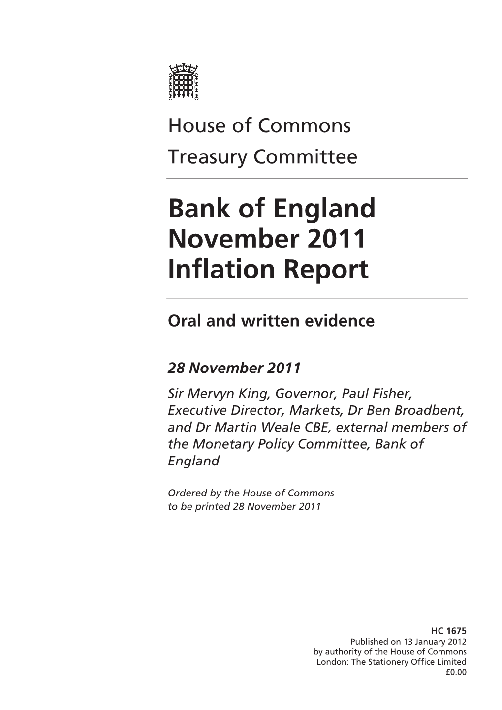 Bank of England November 2011 Inflation Report