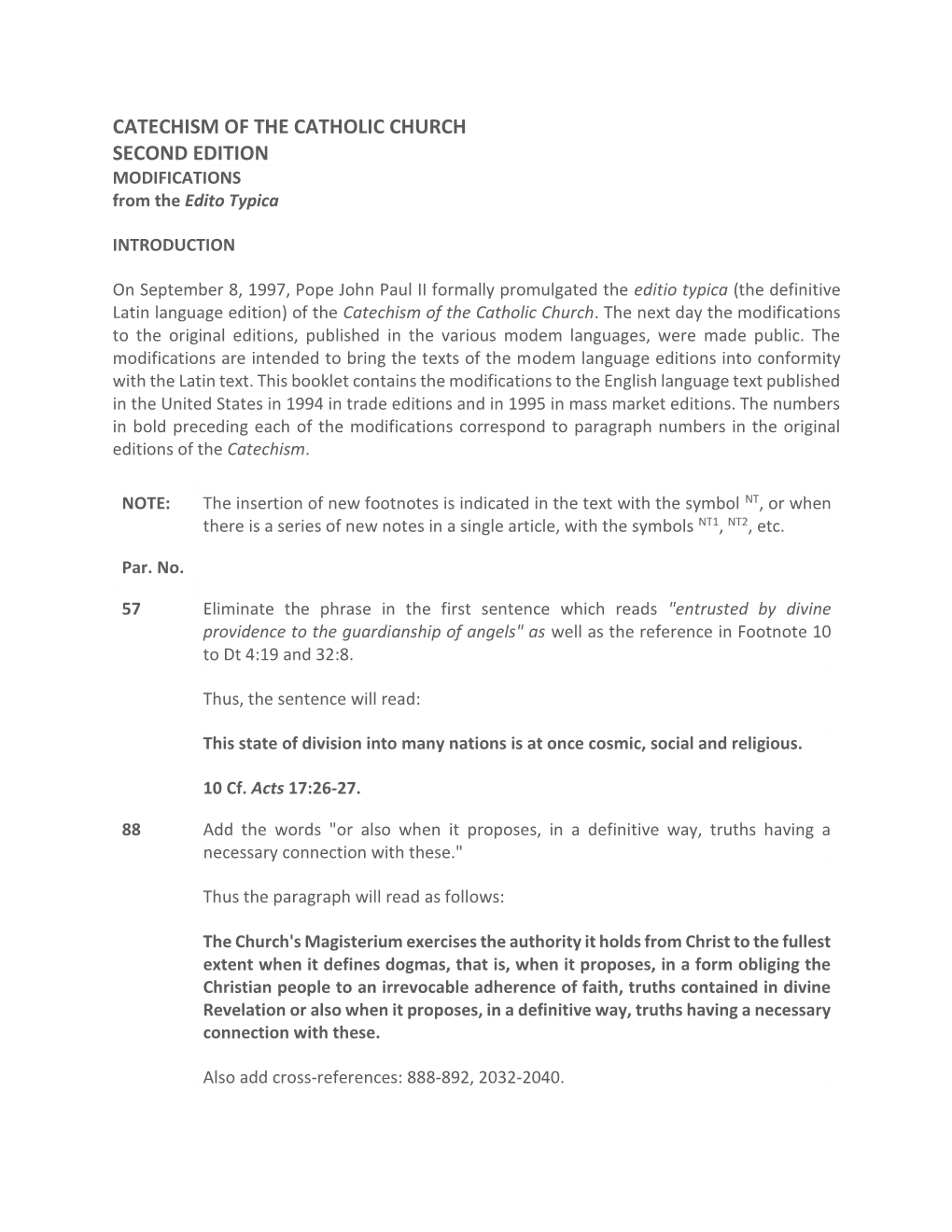 CATECHISM of the CATHOLIC CHURCH SECOND EDITION MODIFICATIONS from the Edito Typica