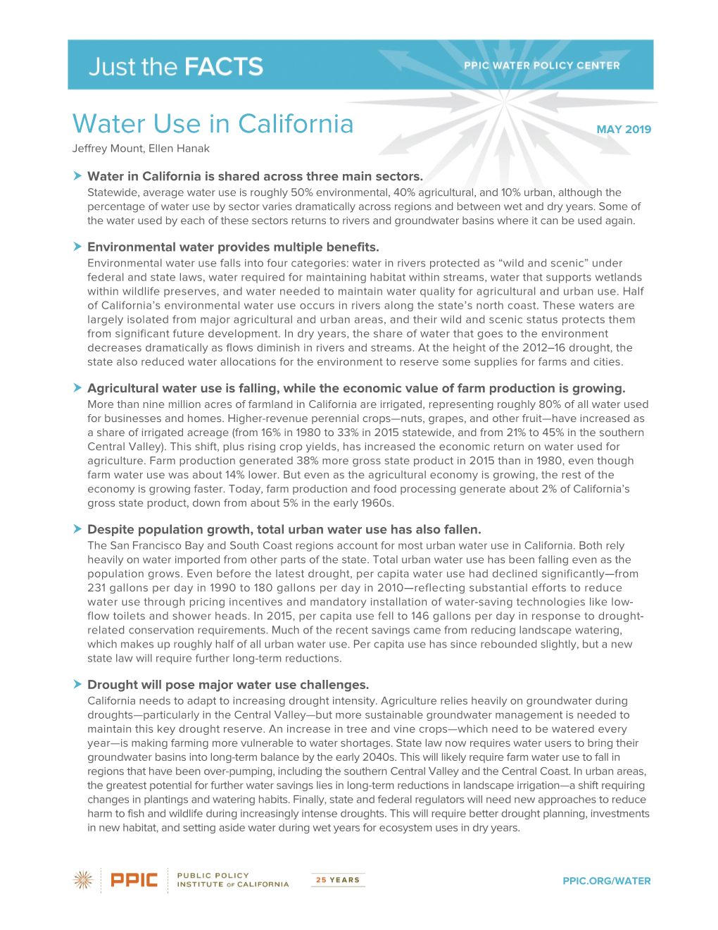 Water Use in California MAY 2019 Jeffrey Mount, Ellen Hanak