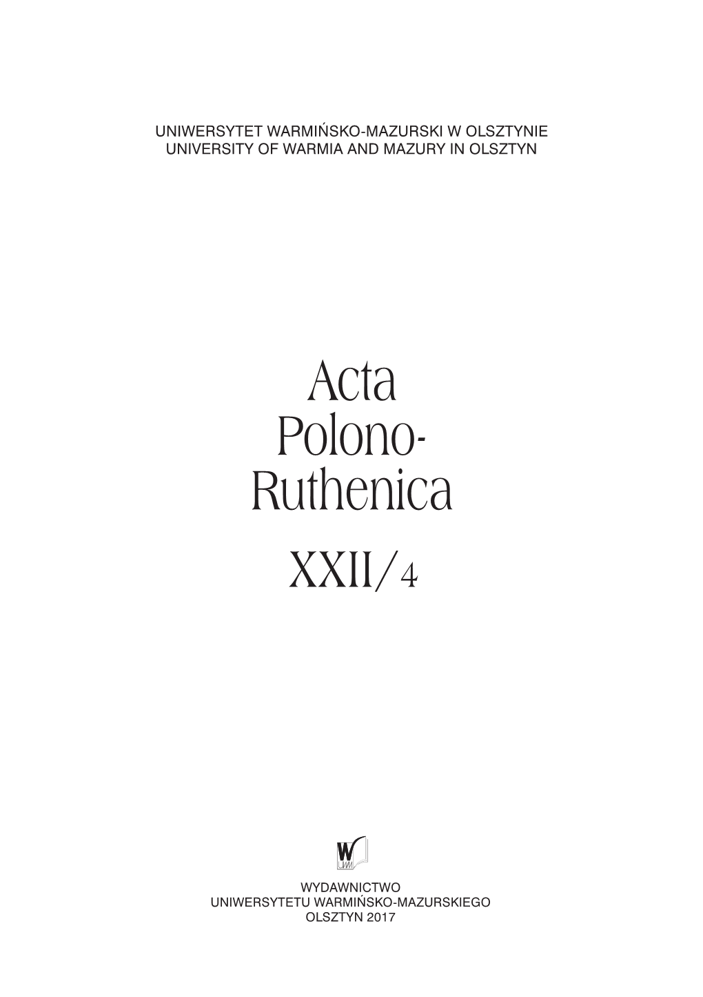 Actaacta Polono-Polono - Ruthenicaruthenica XXII/XIX 4