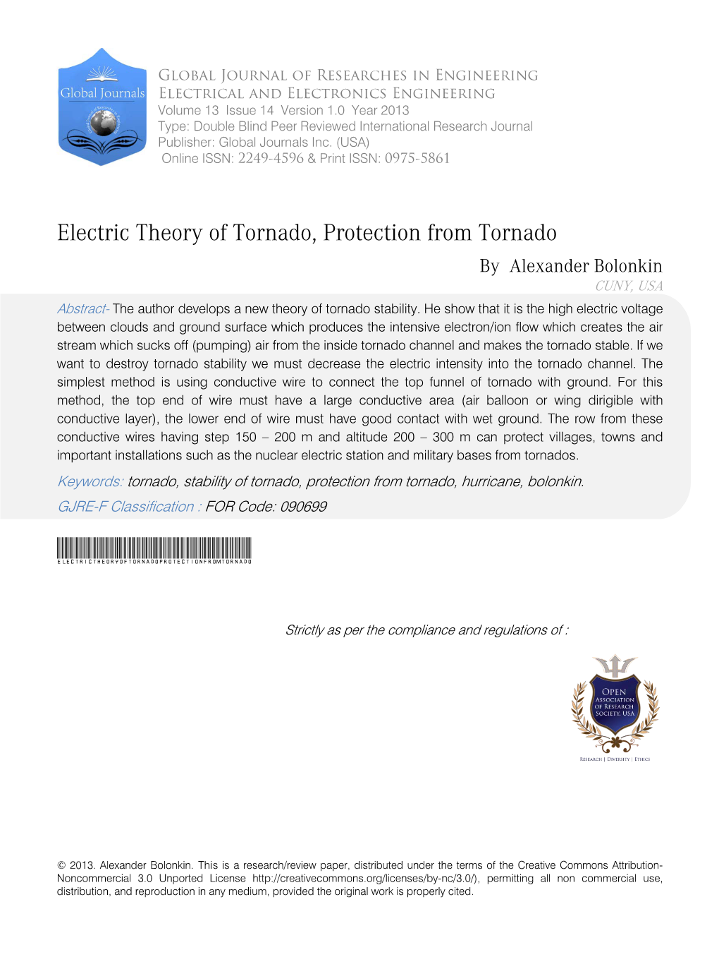 Electric Theory of Tornado, Protection from Tornado