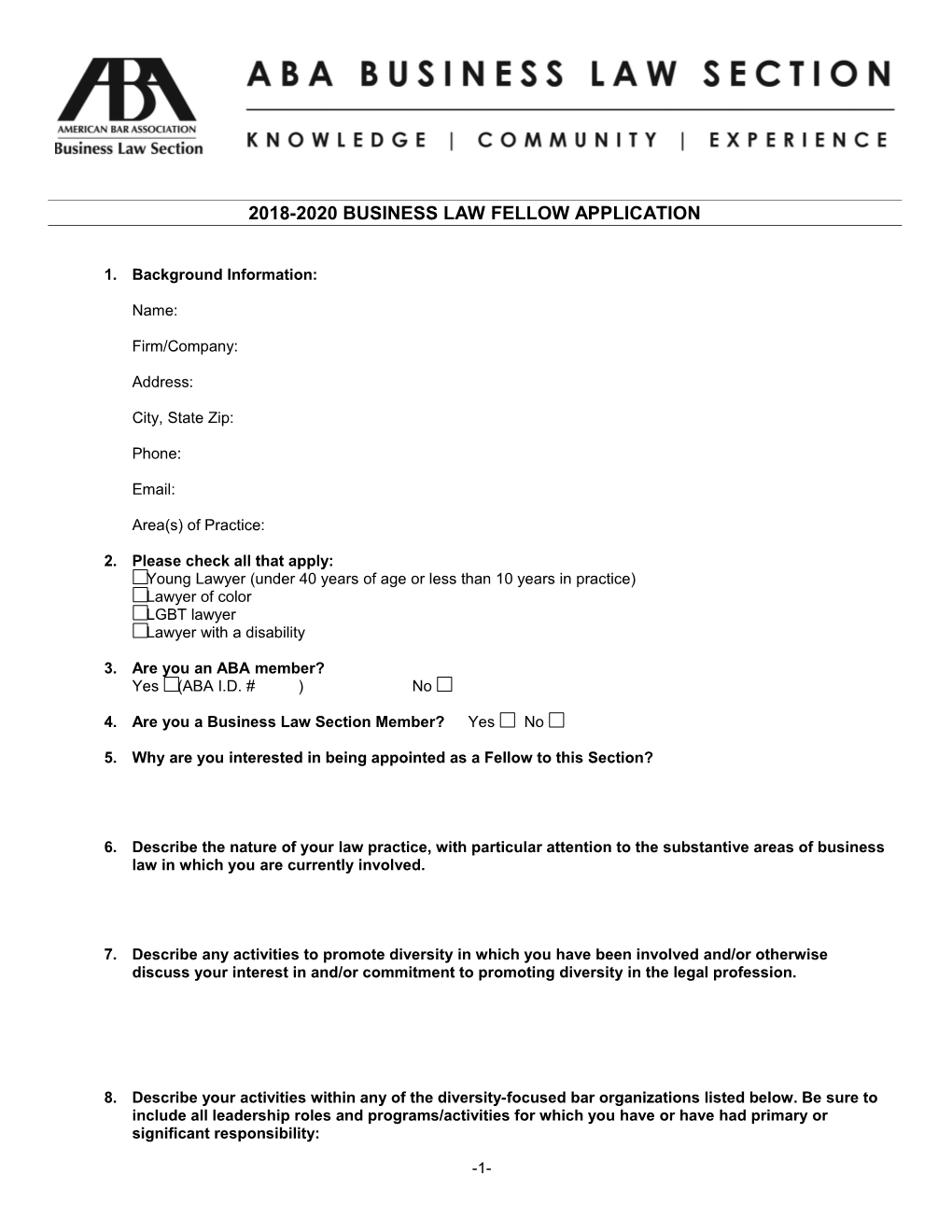 Section of Business Law Fellows Application