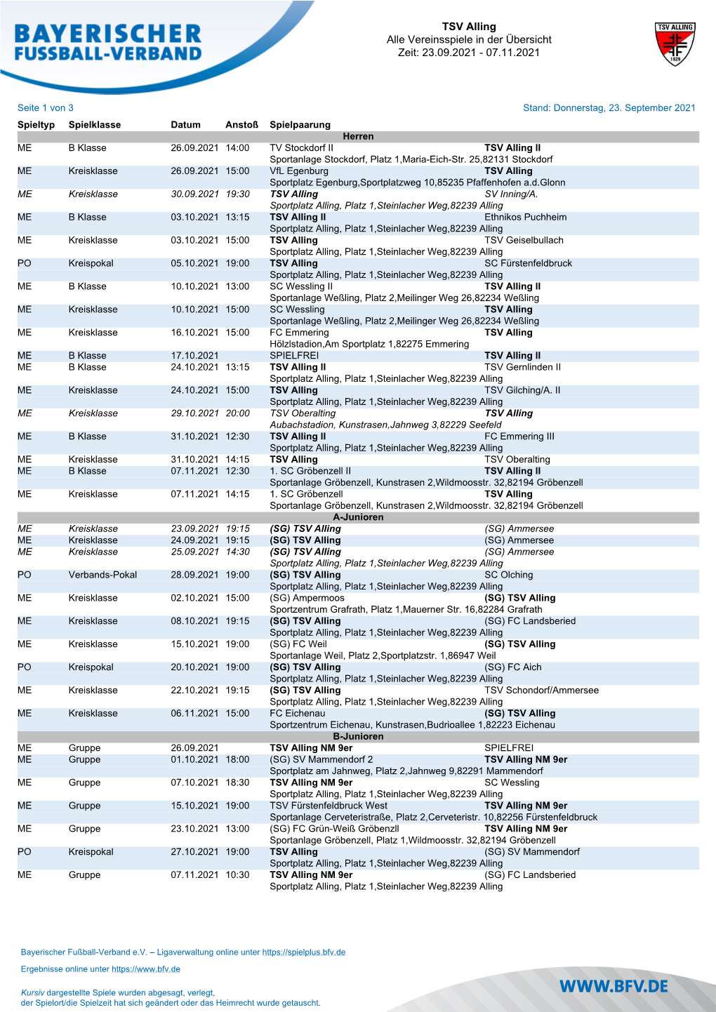 TSV Alling Alle Vereinsspiele in Der Übersicht Zeit: 28.08.2021