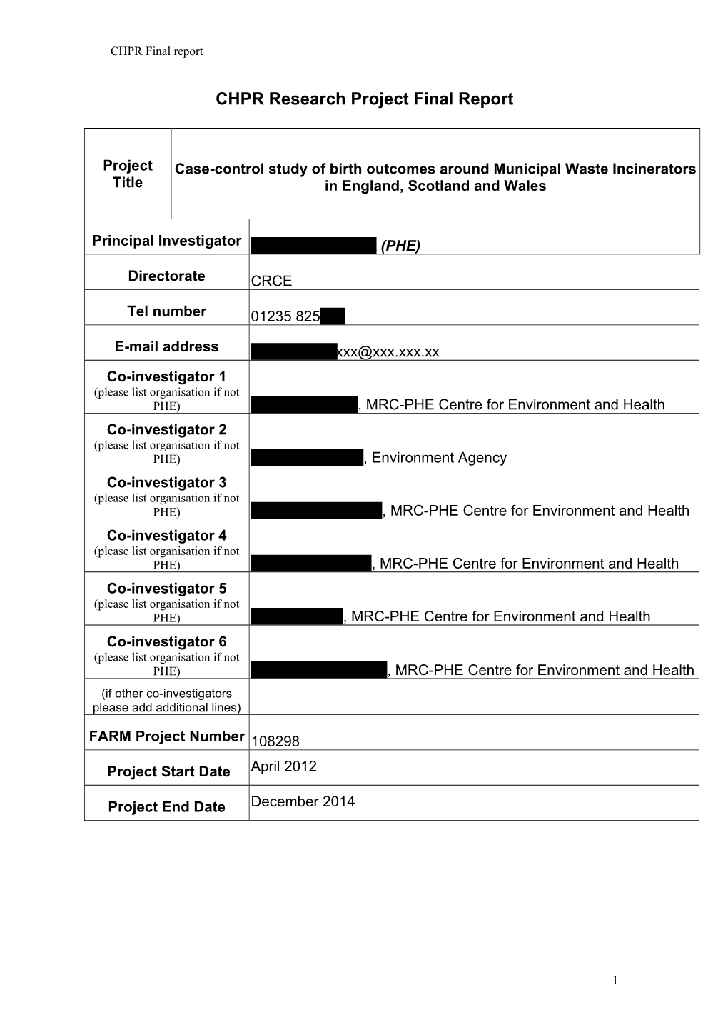 CHPR Research Project Final Report