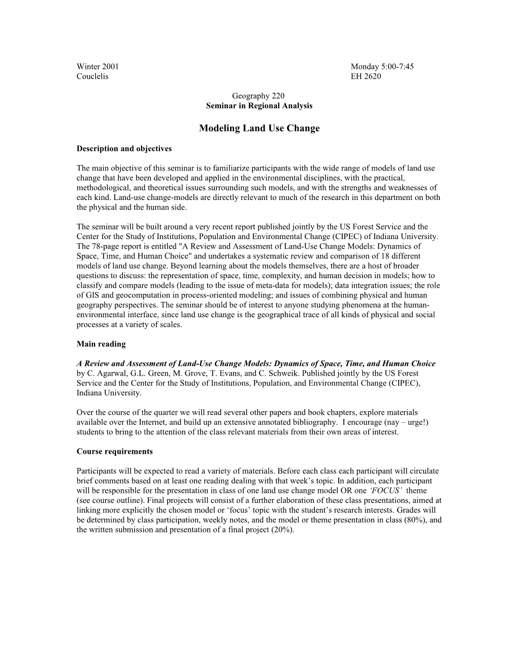 Modeling Land Use Change