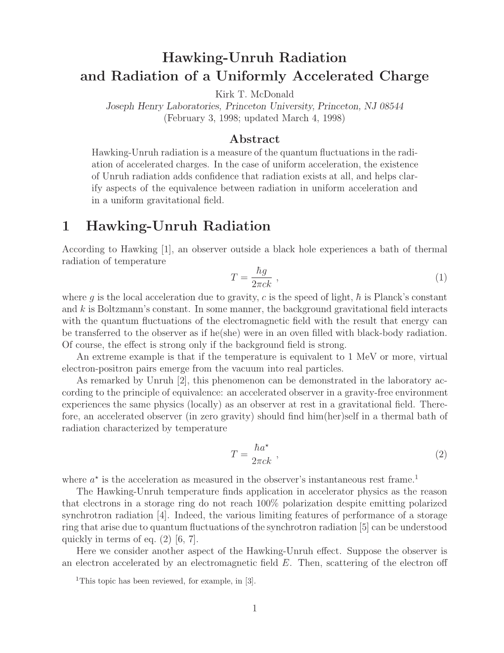 Hawking-Unruh Radiation and Radiation of a Uniformly Accelerated Charge Kirk T