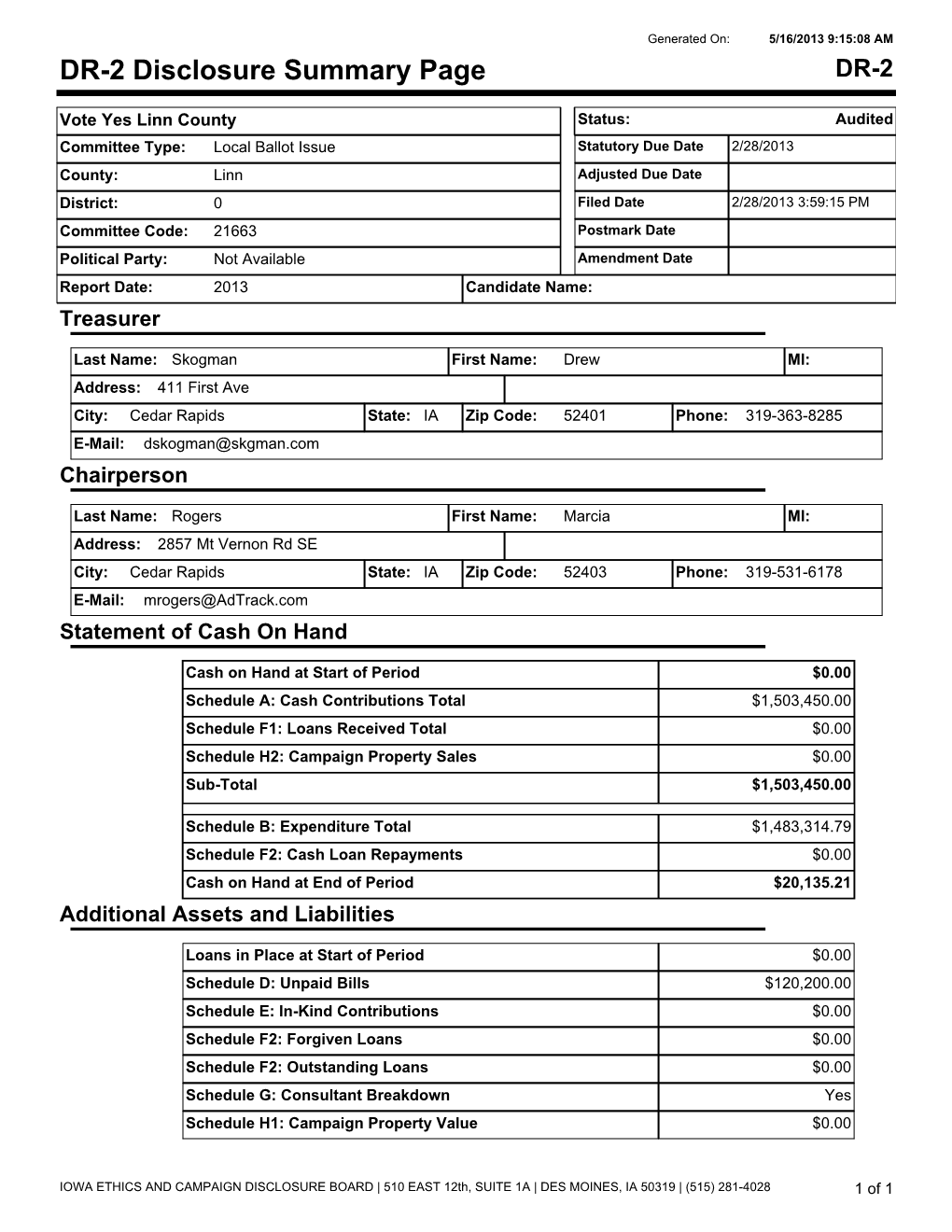 DR-2 Disclosure Summary Page DR-2