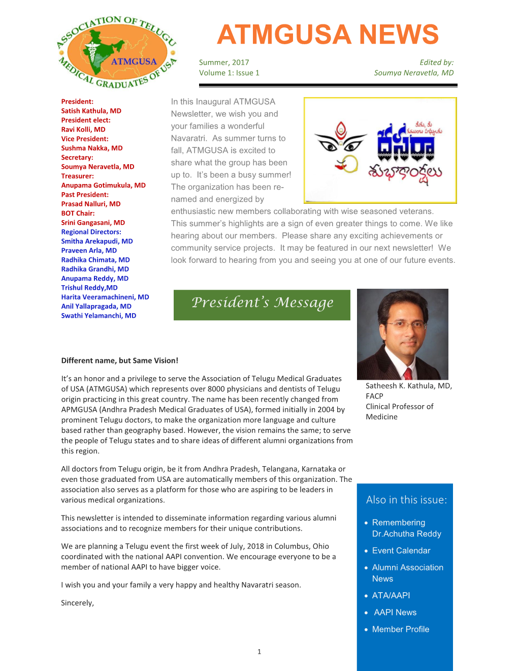 Alumni Association News I Wish You and Your Family a Very Happy and Healthy Navaratri Season