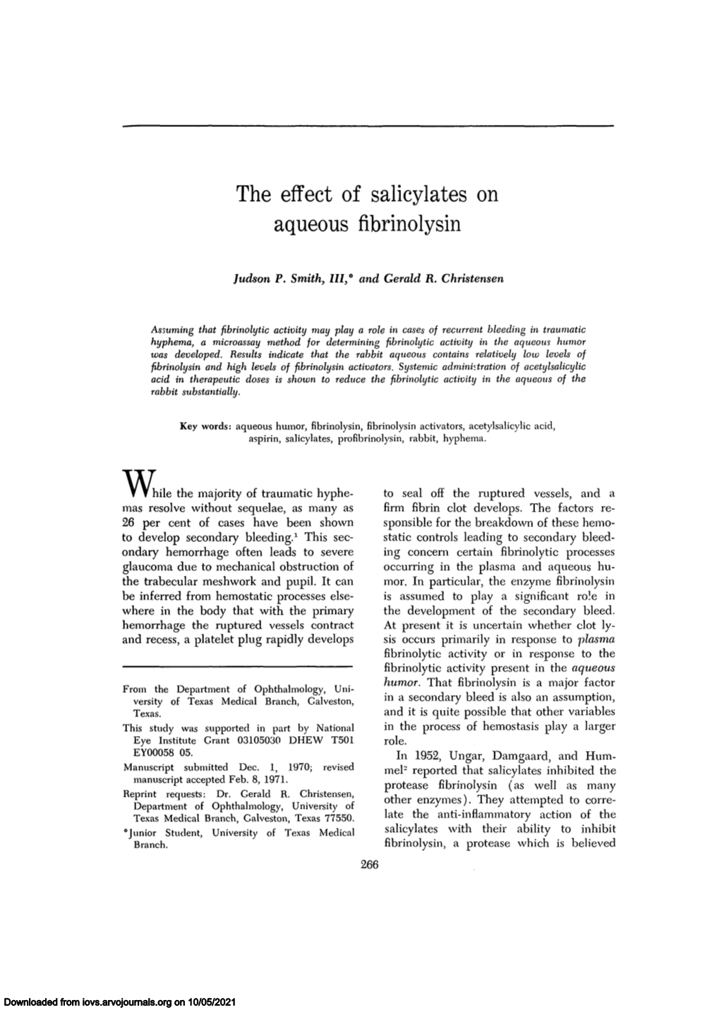 The Effect of Salicylates on Aqueous Fibrinolysin