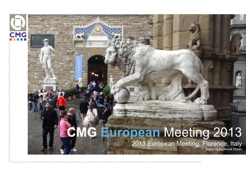 CMG European Meeting 2013 2013 European Meeting, Florence, Italy Reporting by Anouk Groen