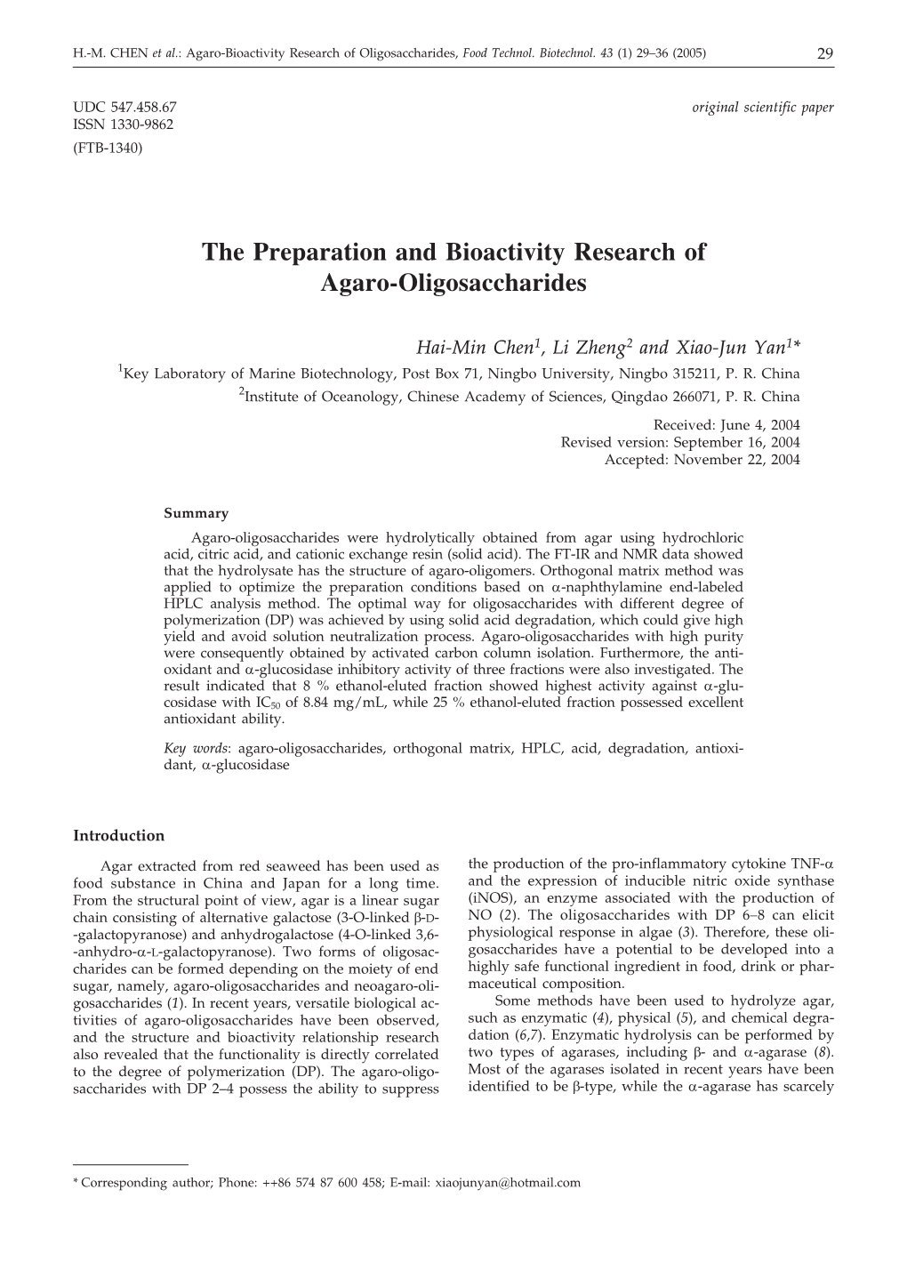 The Preparation and Bioactivity Research of Agaro-Oligosaccharides