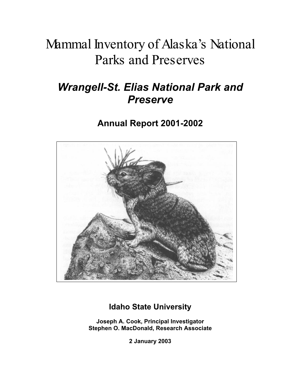 Mammal Inventory of Alaska's National Parks and Preserves