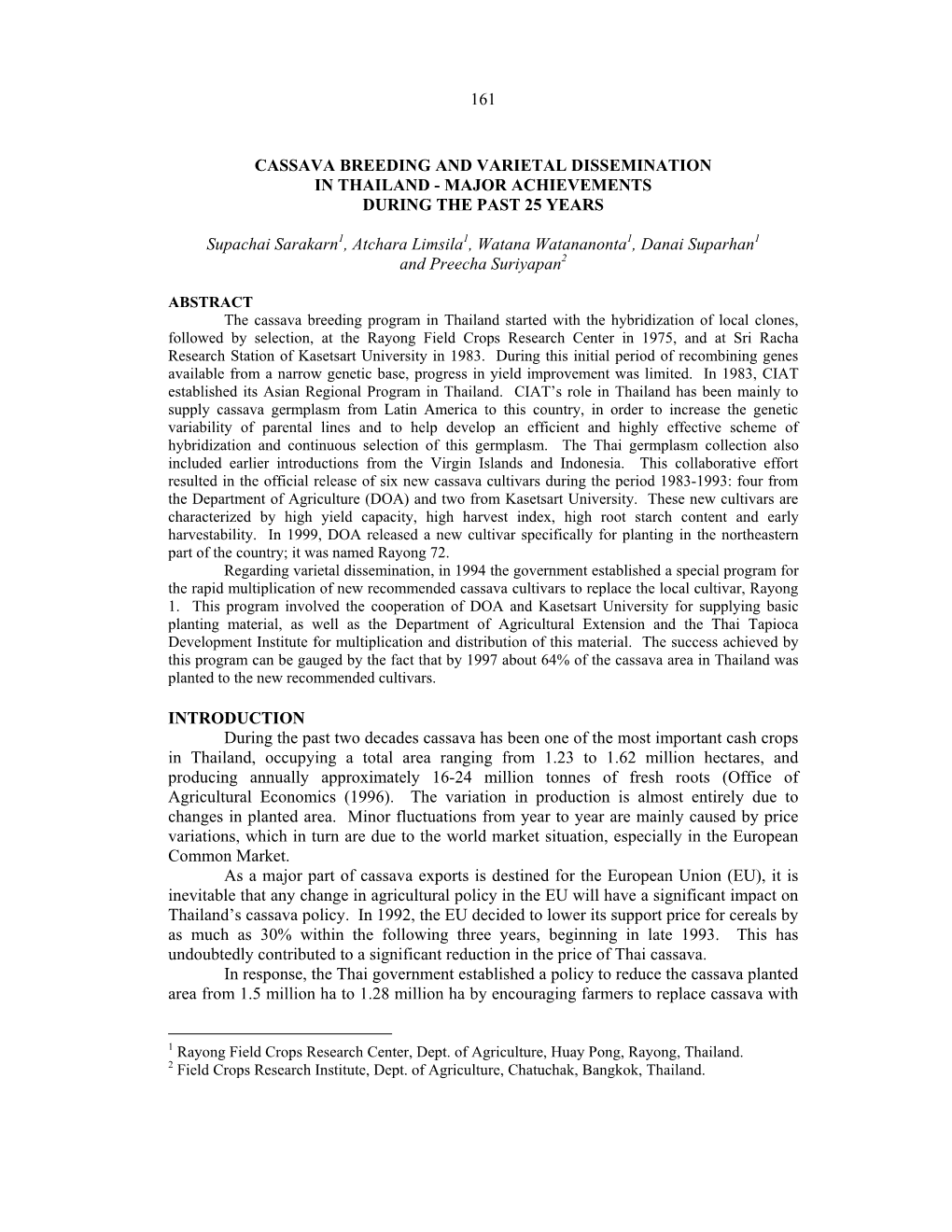 161 Cassava Breeding and Varietal Dissemination In