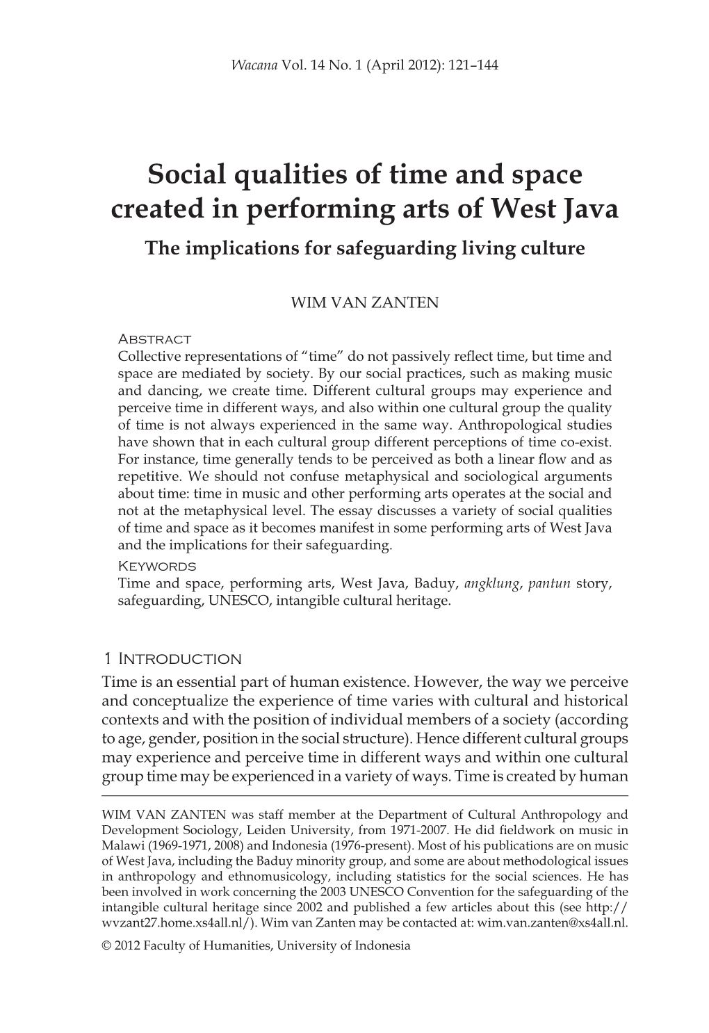 Social Qualities of Time and Space Created in Performing Arts of West Java the Implications for Safeguarding Living Culture