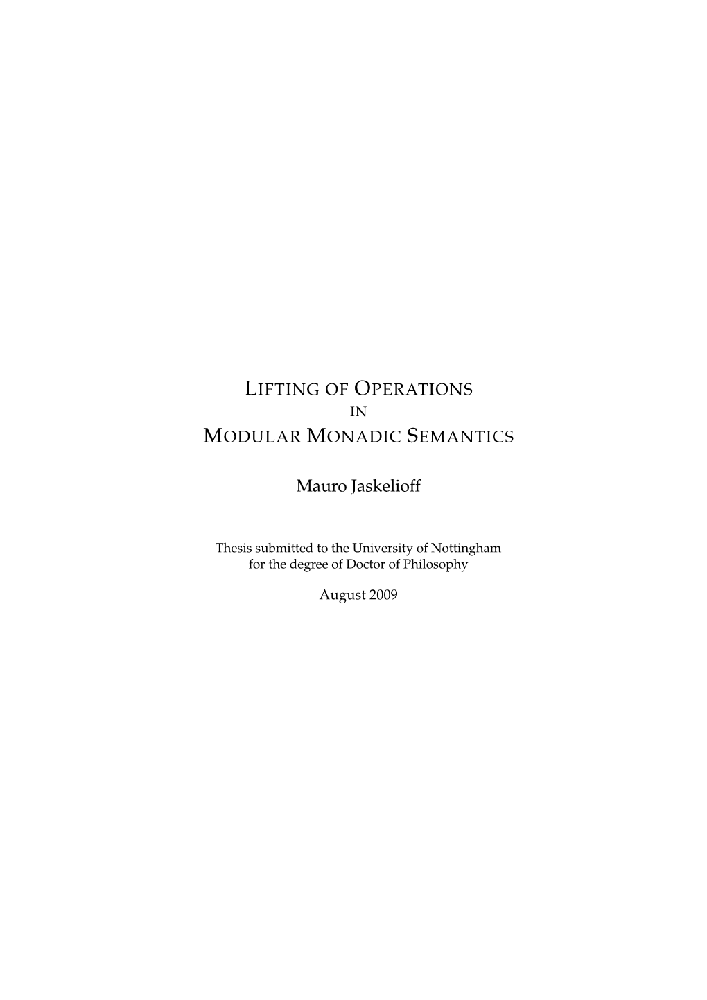 Lifting of Operations in Modular Monadic Semantics