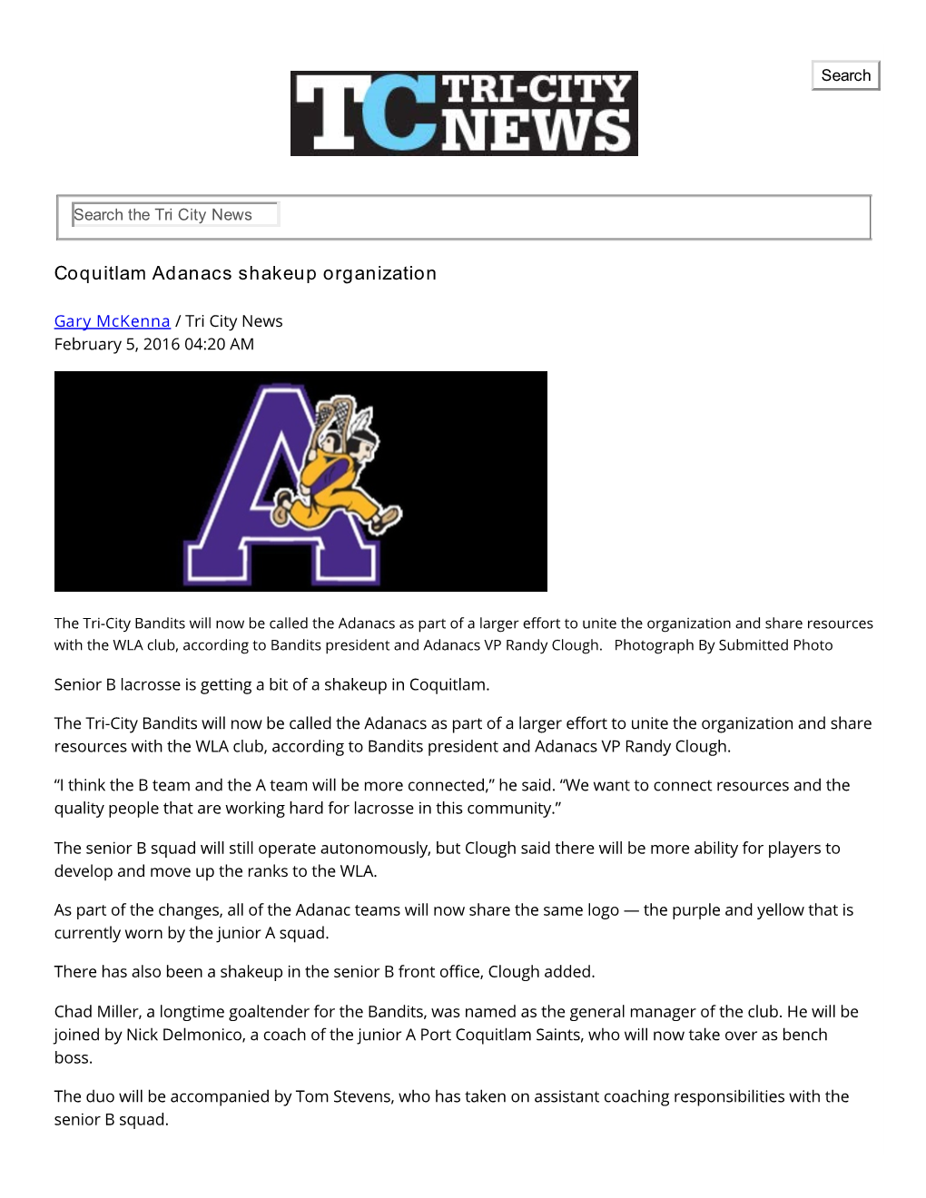 Coquitlam Adanacs Shakeup Organization