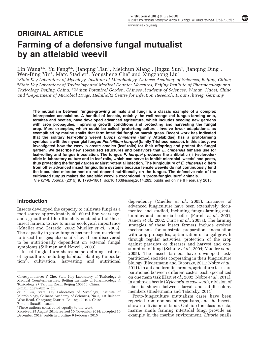 Farming of a Defensive Fungal Mutualist by an Attelabid Weevil