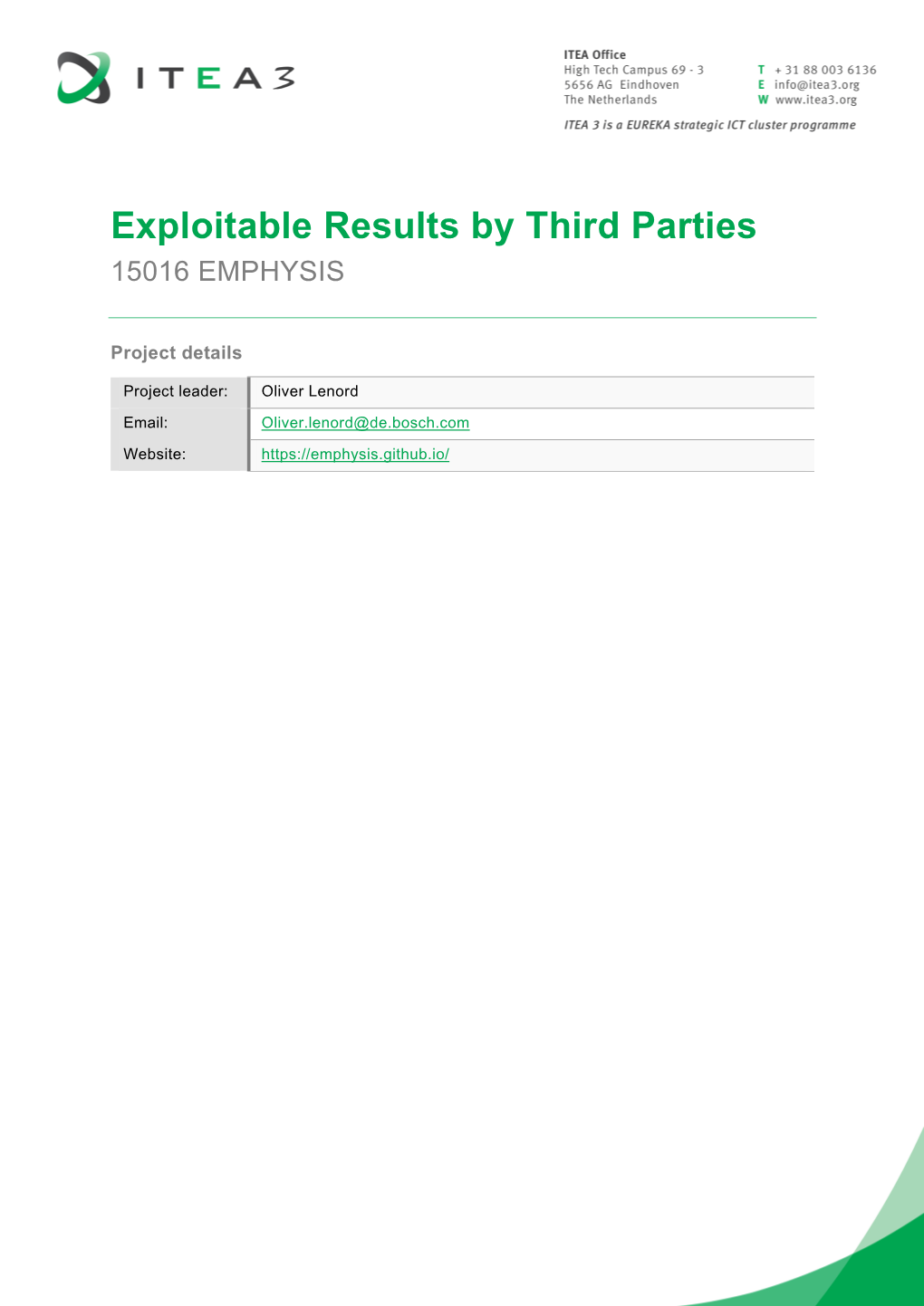 Exploitable Results by Third Parties 15016 EMPHYSIS