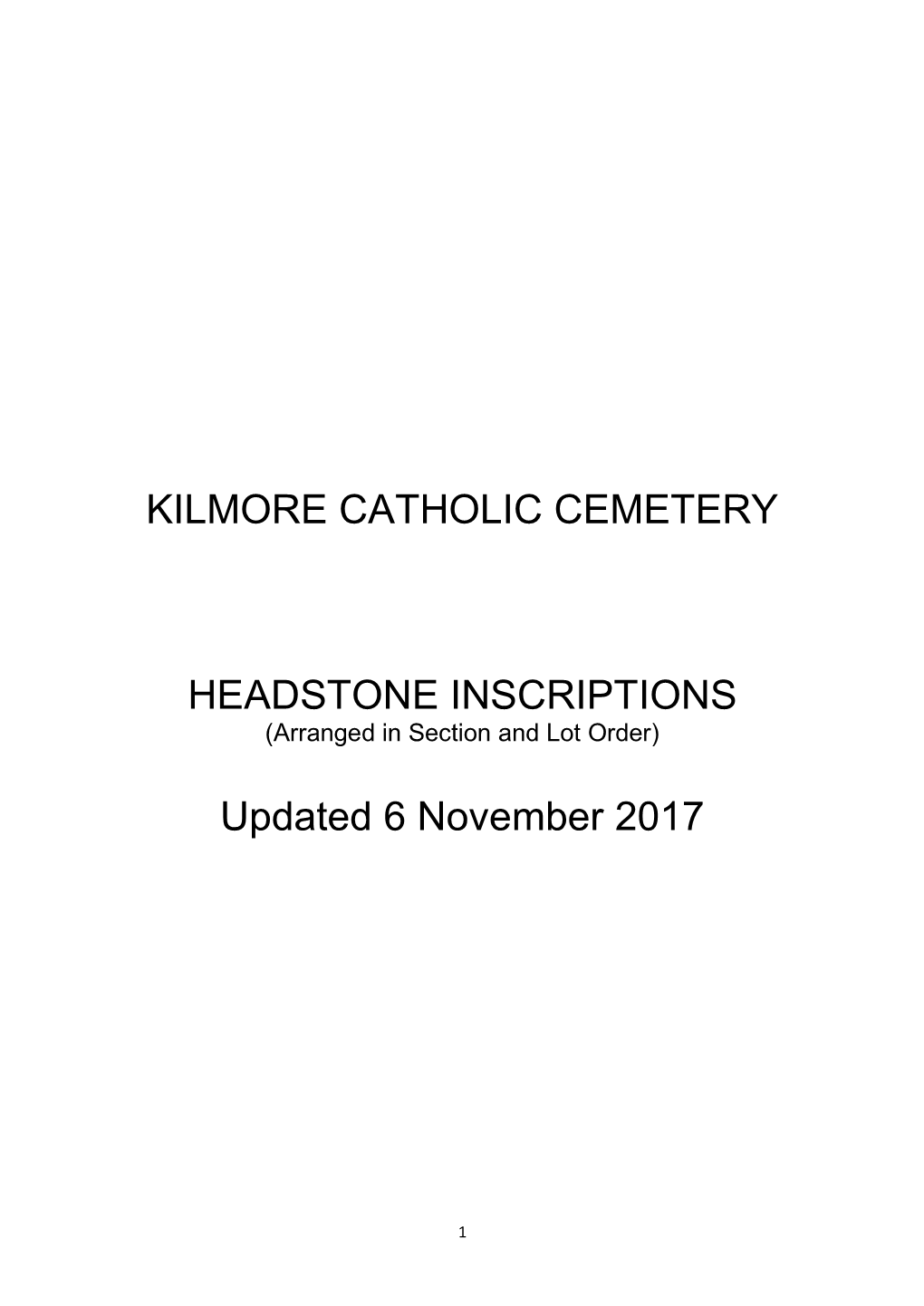 Kilmore Catholic Cemetery Headstone Inscriptions