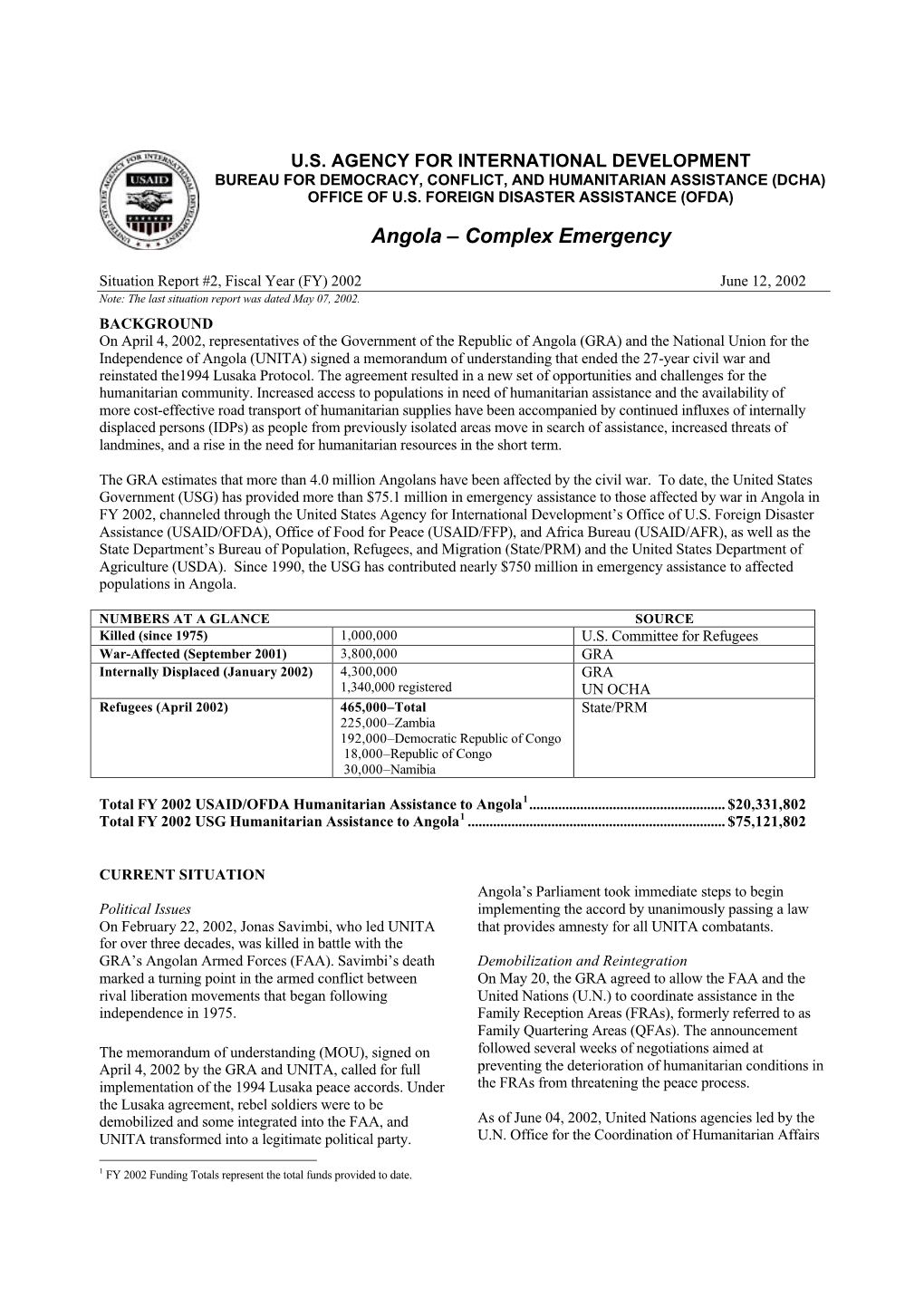 Angola – Complex Emergency