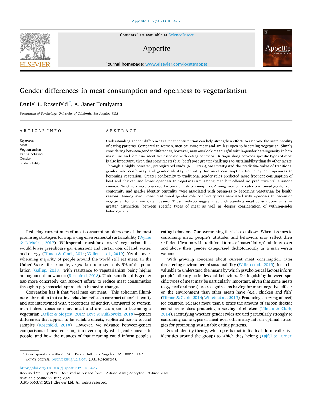 Gender Differences in Meat Consumption and Openness to Vegetarianism