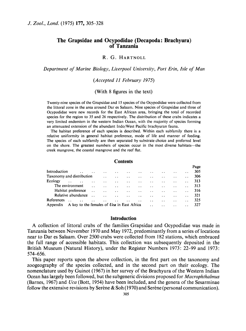 The Grapsidae and Ocypodidae (Decapoda: Brachyura) of Tanzania