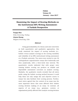 Examining the Impact of Scoring Methods on the Institutional EFL Writing Assessment: a Turkish Perspective