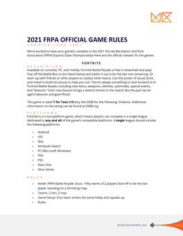 2021 FRPA Official Game Rules .Pdf