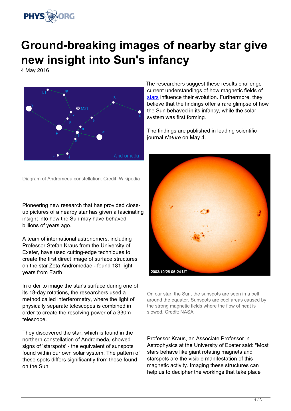 Ground-Breaking Images of Nearby Star Give New Insight Into Sun's Infancy 4 May 2016