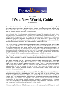 It's a New World, Golde By: Peter Filichia