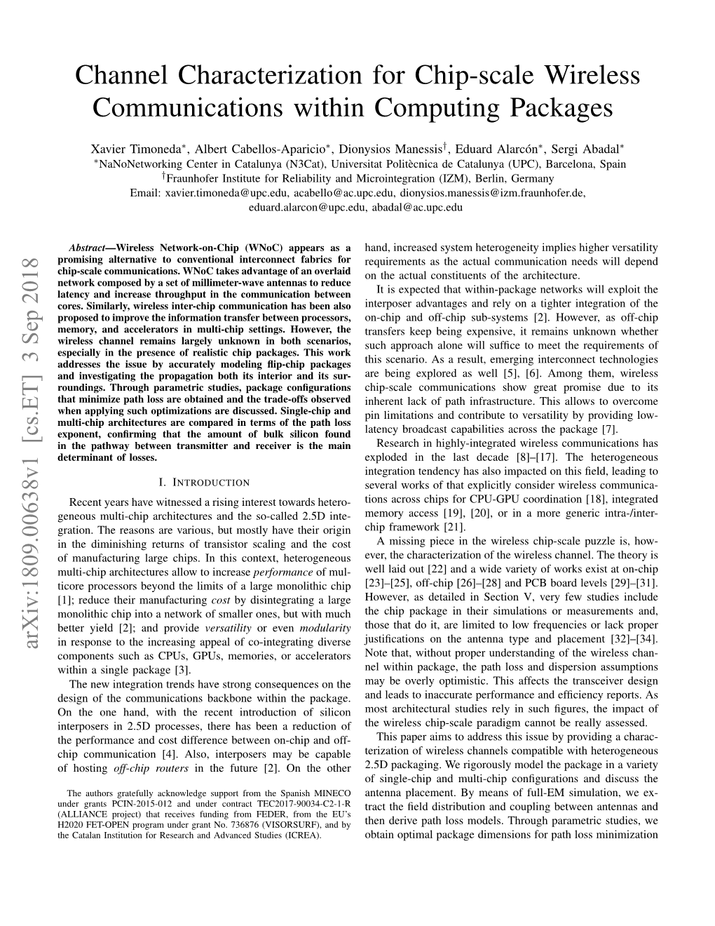 Channel Characterization for Chip-Scale Wireless Communications Within Computing Packages