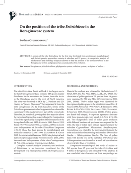 On the Position of the Tribe Eritrichieae in the Boraginaceae System