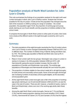 Population Analysis of North West London for John Lyon's Charity