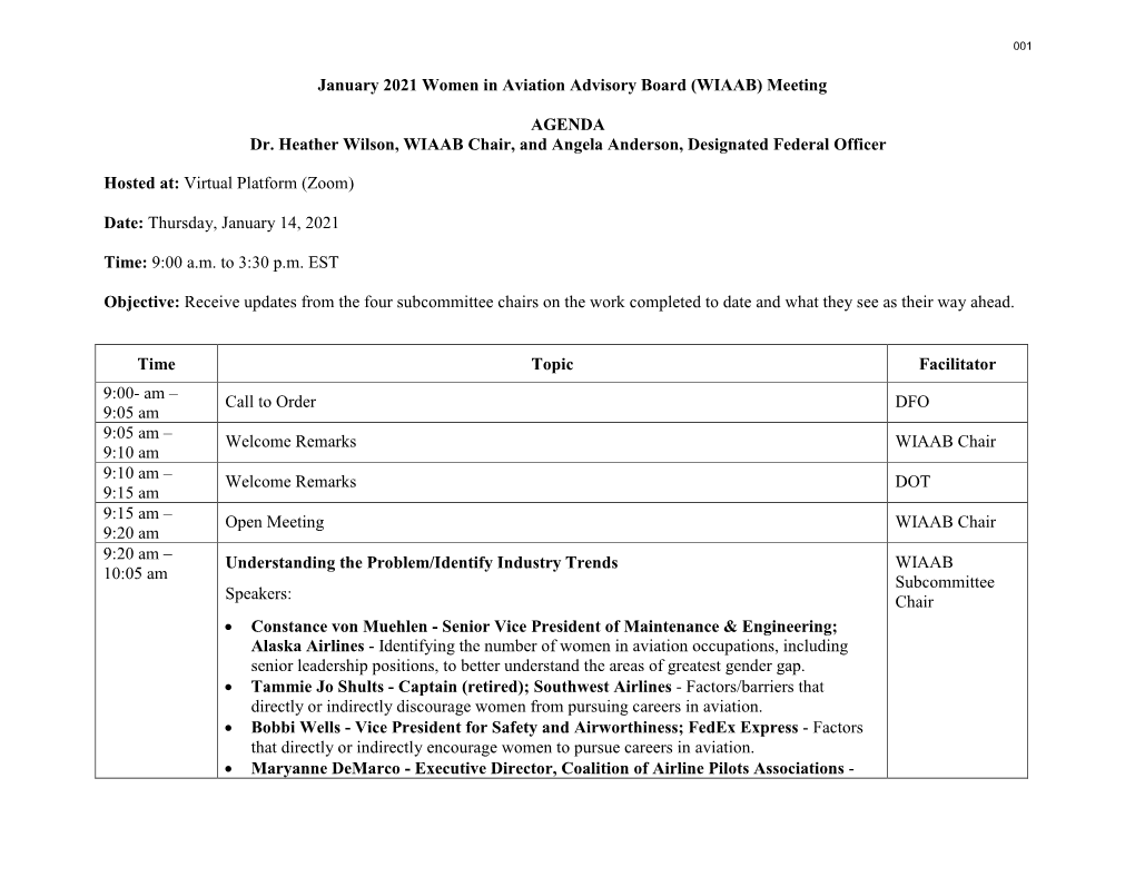 Meeting AGENDA Dr. Heather Wilson