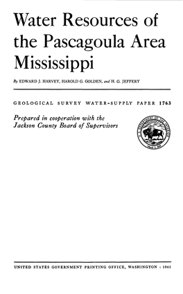 Water Resources of the Pascagoula Area Mississippi